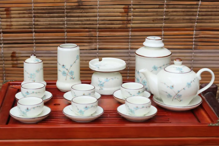 Ấm trà⚡️BÁT TRÀNG⚡️Ấm chén vẽ hoa đào, tách trà, ly men quai sứ cao cấp ...