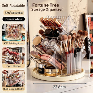 360° Rotating Makeup Organizer Clear Acrylic Large for Vanity Table Cosmetic Brush Lipstick Storage