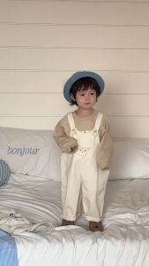Baby spring clothing 2026 Korean-style childrens clothing boys spring long-sleeve clothes T Shirt and overalls set