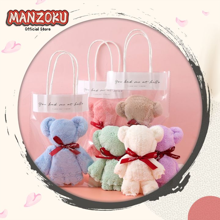 Manzoku Transparent Gift Bag Cute Towel Bear Soft Coral Fleece Bear