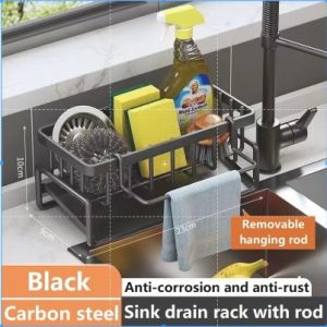 Metal Sponge Drainer Rack With Towl Holder Kitchen Bathroom Sink Organizer Rack Soap Holder Orgaizer