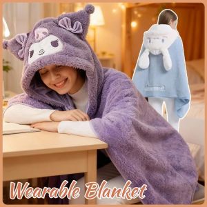 Sanrio Wearable Blanket Cartoon Coral Fleece Nap Shawl Poncho Dormitory Office Comforter Blanket
