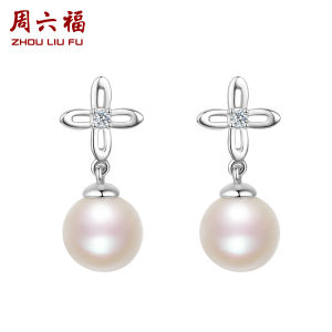 ZHOU LIU FU 周六福 925 Silver Drop Earring for Women Cute Flower Freshwater Pearl Earrings with Jewelry Box X0911989