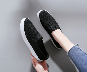 Giày Slip-on Vải Thoáng Khí Màu Trắng Đen Giày Nữ Đế Bằng GN37