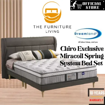 Dreamland CHIRO EXCLUSIVE Full Bed Set 12in Miracoil Mattress + Scandinavian-Style Bed Frame/ Queen / King