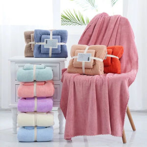 Set 2 Khăn Tắm Lông Cừu Xuất Hàn Cỡ Lớn Siêu Mềm Mịn Thấm Hút