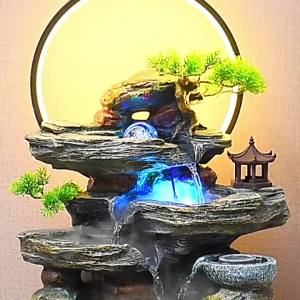 Desktop Fake Mountain Water Fountain Ornament for Opening Office Cashier Counter Alpine Circulating Water Feng Shui Wheel Decoration