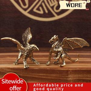 WORE รูปปั้นมังกรเทอร์โรซอร์ทองเหลืองแท้ขนาดเล็กรูปปั้นสัตว์ในตำนานของจีนรูปปั้นตกแต่งบ้านตามหลักฮวงจุ้ยย้อนยุค
