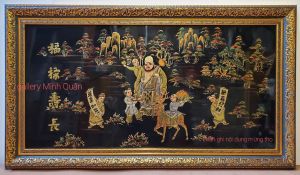 Tranh sơn mài đắp nổi thếp vàng" Mừng thọ Ông - thọ Bà - Song Thọ