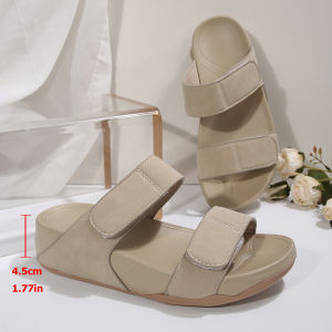 [Free Shipping] Thick-Soled Wedge Sandals For Women With Double Velcro Straps Wide Fit Comfortable For Long Wear Suitable For Summer Outdoor Use And Featuring A Non-Slip Sole