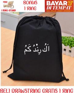 Tas Wanita/ drawstring AKU RINDU KAMU Bahan taslanl Tebal Ukuran 32 x 43 cm Bonus  I Ring Stand