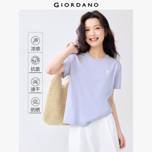 GIORDANO ผู้หญิง  เสื้อยืด Ice Cooling Heart Embroidery Tee เสื้อคอกลมแขนสั้น ฤดูร้อน เสื้อยืดแฟชั่นเรียบง่าย ลำลอง 05325431