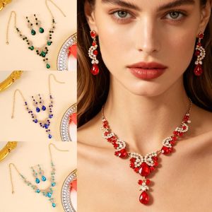 GENENIC Lấp lánh Bộ trang sức đính đá Sang trọng Thanh lịch Bộ vòng cổ và khuyên tai Thời trang  dây chuyền hình giọt nước Bộ trang sức nữ Tiệc cưới