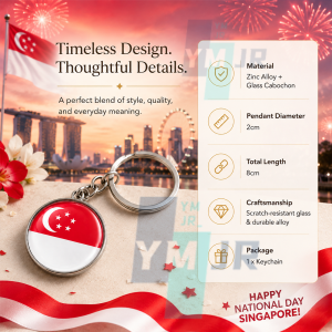 Local Ready Stock Singapore National Day Flag Keychain Zinc Alloy Glass Cabochon SG Patriotic Pendant NDP Souvenir Gift