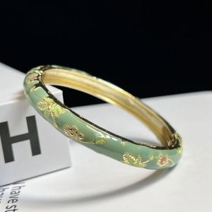 HENLI Double Bangle Chinese Cloisonne Bracelet Enamel Traditional Womens Hand Bracelet Bangle on Hand Chinese Peony Filigree Flower Bangle Gifts for Women Girl
