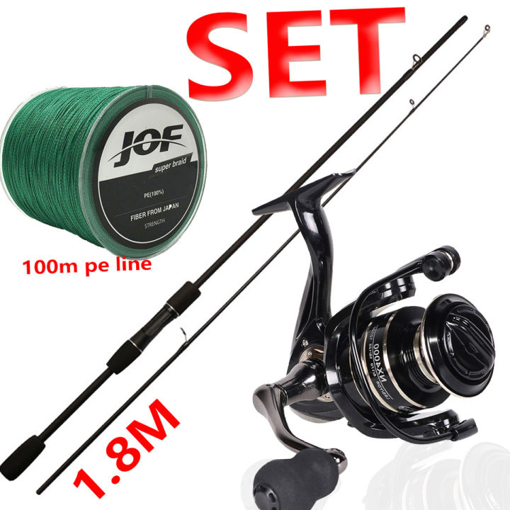 1.8m Set Fishing Black Joran pancing spinning fishing rod and 2000