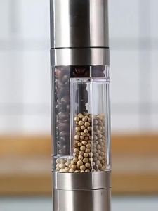 Sacesr Stainless Steel Dual Spice Grinder 2-in-1 Manual Pepper And Salt Mill with Ceramic Core Adjustable Coarseness Seasoning Tool K6R8Z