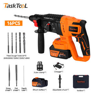 TASKTOOL 3 In 1 Cordless Rotary Hammer Electric Impact Drill Brushless Motor Power Tools With Safety Clutch Protection