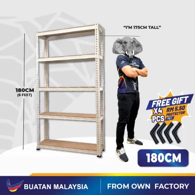 🐘 HYPERACK™️ Adjustable 5 Tier Metal Boltless Rack Rak Dapur Rack Shelf Rack Kitchen Rak Besi Bertingkat Heavy Duty Rack Rak Buku Rak Serbaguna Warehouse Storage Rak Store Office Rack 架子铁架置物架 (Beige 5 Levels)
