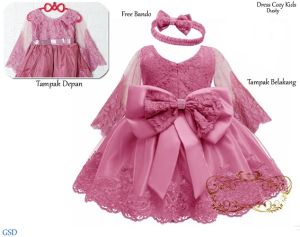 NCR - Dress Brukat Anak Lengan Panjang / Dress Realpict Terbaru / Gaun Anak Perempuan - Dress Cozy Free Bando