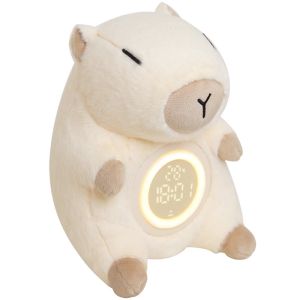 Cute Capybara Plush Alarm Clock Night Light with 2 Alarms Snooze Temperature Display Rechargeable for Children and Adult