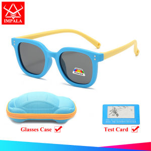 IMPALA PG1018Q Kids Polarized Sunglasses 100% Anti-UV Elastic Silicone Frame Colorful Style Anti Glare Sunglasses for Children with Glasses Case