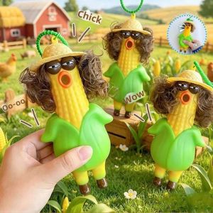 MZP PVC Screaming Chicken Shrill Flexible Squishy Toy Pendant Novelty Gadget Quirky Corn Key Chain Backpack