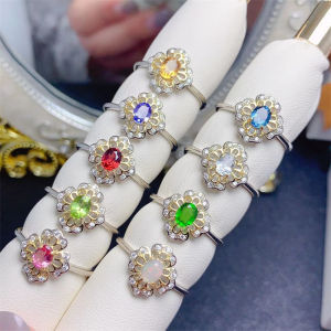 925 Sterling Silver Kích thước có thể điều chỉnh Nhẫn Đối Với Phụ Nữ Tự Nhiên Tanzanite Aquamarine Opal Garnet Đá Quý Xác Thực Với Giấy Chứng Nhận