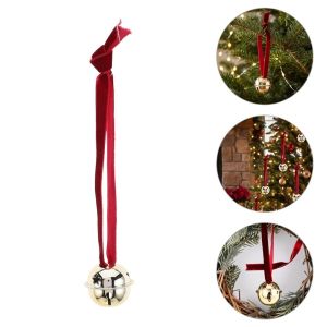 NALANILI Set Of 6 Nhẹ Tiếng chuông Giáng sinh Dây ruy băng màu đỏ nhung. Chuông loại màu vàng Lễ hội Đồ trang trí Giáng sinh Tiệc lễ hội