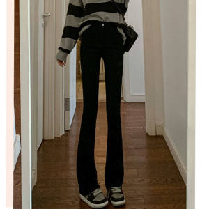 IELGY jeans womens new high-waisted slim horseshoe mopping wide-leg flared pants