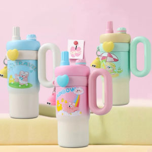Cartoon Rabbit Big Mac Insulated Cup 316 Stainless SteelDopamine Colored Large Capacity Straw CupPortable Sealed Leak Proof