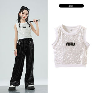 ชุดการแสดงเต้นแจ๊สสำหรับเด็กผู้หญิง ชุดสตรีทแดนซ์สำหรับเด็ก ชุดการแสดงแคทวอล์คฮิปฮอปสำหรับเด็ก ชุดเลื่อมสำหรับเด็กผู้หญิง 2.13.1