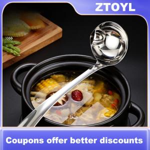 【ZTOYL】 Stainless Steel Colander Spoon Soup Colander Kitchen Gravy Oil Soup Fat Separator Yogurt Oil Skimmer Spoon Kitchen Accessories