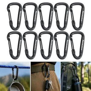 EASYEAH 10pcs Aluminum Alloy Carabiner Keychain Black 3.92.2cm Mountaineering Buckle High Quality Camping Equipments Gear Accessories