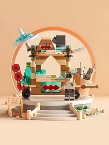 Blok Binaan 街边小吃车拼装积木 Street Food Cart Building Blocks DIY创意美食摊位模型 Food Stall Toy Brick Block Toy