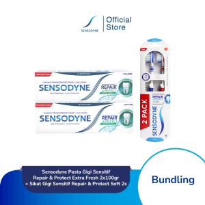 Sensodyne Pasta Gigi Sensitif Repair & Protect Extra Fresh 2x100gr + Sikat Gigi Sensitif Repair & Protect Soft 2s