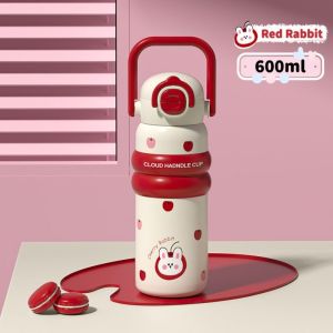 NALANILI Insulation Or Cooling Vacuum Cup Durable 600ML Insulated Cup Portable With Handle Straw Tumbler Thermal Water Bottle for Student Children