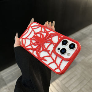 3D เคสศัพท์ลายแมงมุมโปร่งสำหรับ iPhone 16 15 14 13 12 11 Pro Max Plus เคสป้องกันสีพื้นเรียบสำหรับ iPhone 15 Pro Max