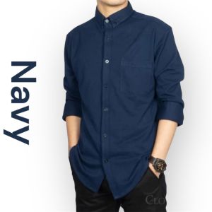 Kemeja Pria Polos Lengan Panjang Bahan Katun Nyaman Dipakai