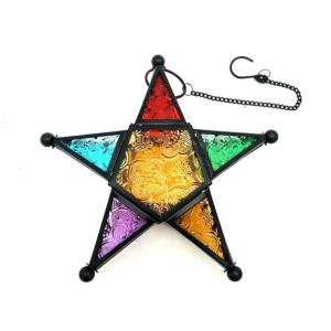 Colored Glass Moroccans Lanterns for LED or Tealight Holder Star Shape Iron Frame Windproof Decorative Ornament