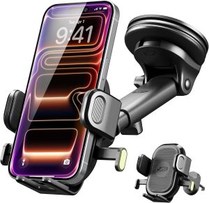 Bracketron Easy OneClick 3-in-1 Truck Phone Holder Dash Vent & Windshield Heavy-duty suction cup phone mount with 360 ° telescoping arm and hands-free clamp for trucks and vehicles