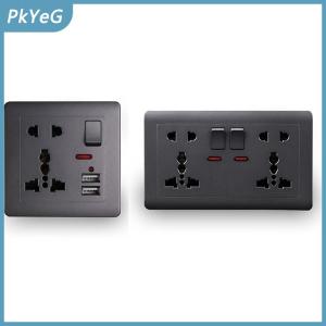 PkYeG Ổ cắm USB tiêu chuẩn EU màu xám gắn âm tường