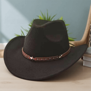 DINAH Leather Belt Decorated Western Cowboy Hat Pentagram Decorated Soft Denim Hat Fashion Wide Brim Fedora Hat Outdoor Wear