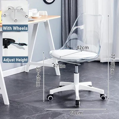 OTA Dining Chair With Wheels Kerusi Maka PU Leather Material Office Gaming Chair Computer Chair With Cushion Adjustable Ergonomic Chair Home Study