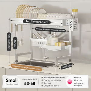 ICIC 304 Stainless Steel Dish Rack Adjustable Sink Rack Multi-functional Plate Drying Storage Kitchen Organizer