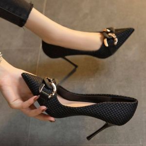 34-39 Pointed Toe High Heels Womens Professional Black Work Shoes