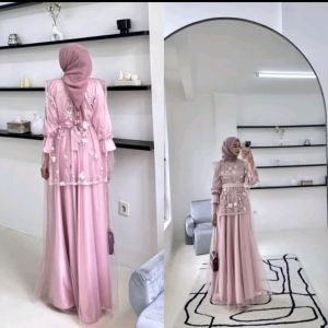 Felarie Dress Inner Outher Brokat Gamis Kondangan Viral 2024 Wanita Dewasa Mewah Elegan Velvet Busui