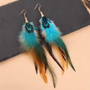 WININ Boho Long Feather Dangle Earrings Hanging Jewelry Long Tassel Feather Earrings Exaggerate Ethnic Pea Tassel Earrings Womens Earrings