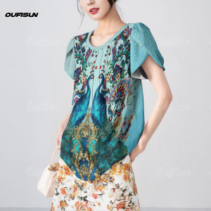 V Neck Lantern Sleeve Knitted Cotton Blouse For Women Retro Elegant Peacock Floral Pattern Womens V Neck Shirt Tops For Women Trendy