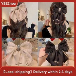 【Y2E2noa】 New Hairpin Satin Fabric Decorated Bow Rhinestone Black Large Size Hairpin Accessories For Women Girls